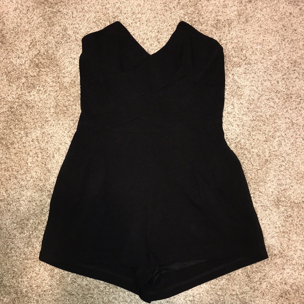 Black strapless romper